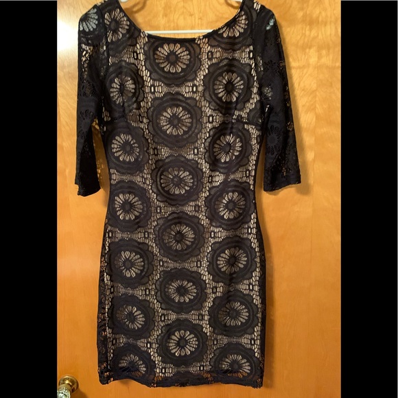 Mystic Black Lace Dress with nude underlay.  NWT. Large. - Picture 1 of 4